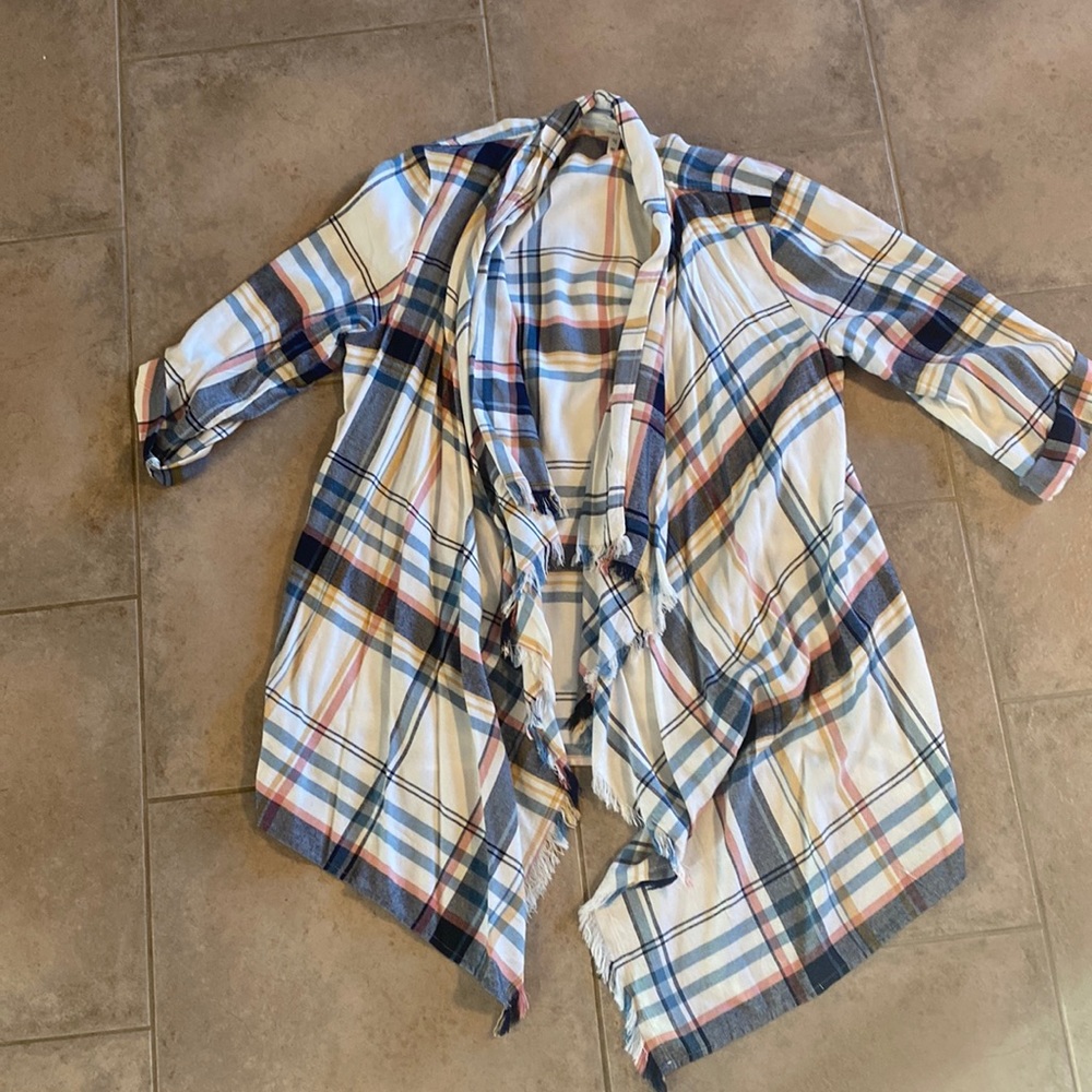 Plaid fringed cardigan